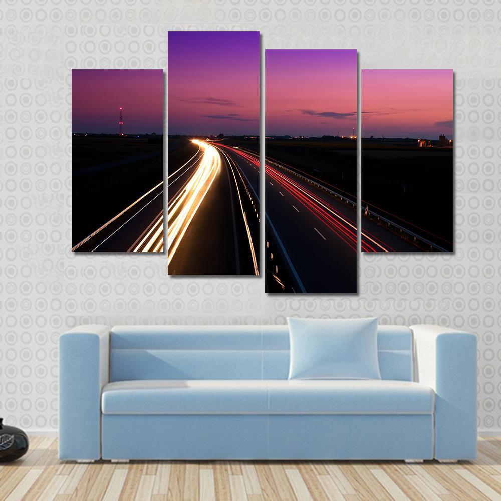 Cars Speeding On Highway Canvas Wall Art-4 Pop-Gallery Wrap-50" x 32"-Tiaracle