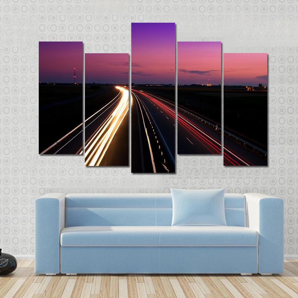 Cars Speeding On Highway Canvas Wall Art-5 Pop-Gallery Wrap-47" x 32"-Tiaracle