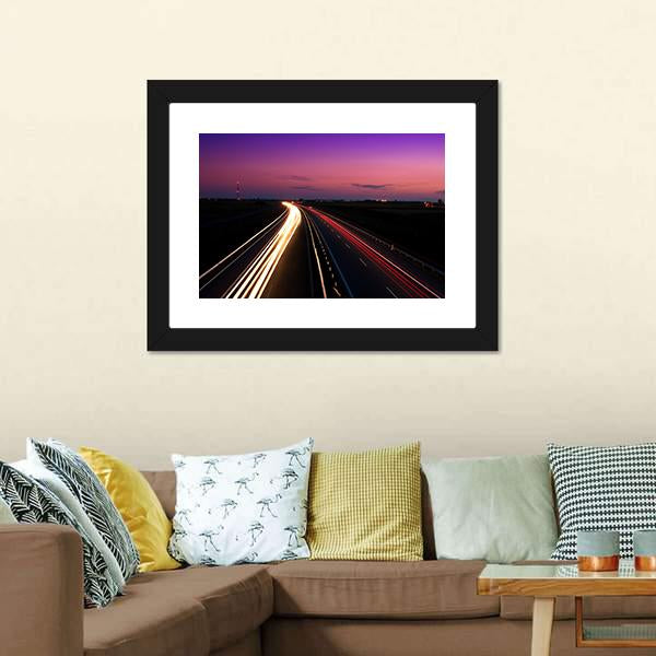 Cars Speeding On Highway Canvas Wall Art-3 Horizontal-Gallery Wrap-25" x 16"-Tiaracle