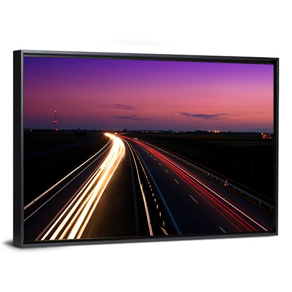 Cars Speeding On Highway Canvas Wall Art-3 Horizontal-Gallery Wrap-25" x 16"-Tiaracle