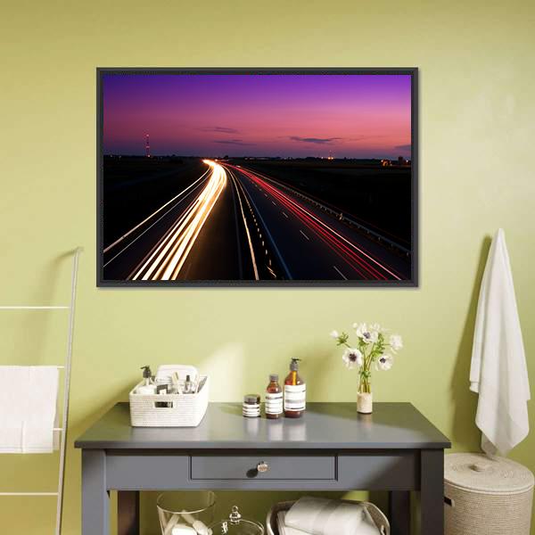 Cars Speeding On Highway Canvas Wall Art-3 Horizontal-Gallery Wrap-25" x 16"-Tiaracle