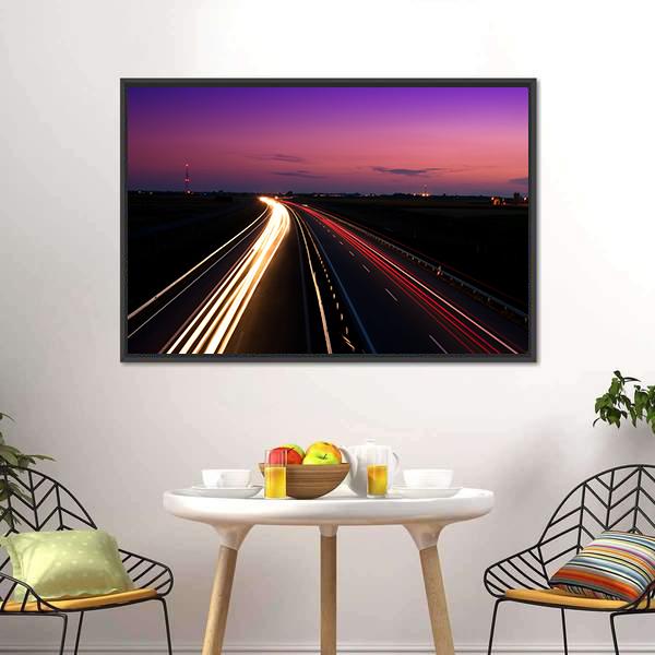 Cars Speeding On Highway Canvas Wall Art-3 Horizontal-Gallery Wrap-25" x 16"-Tiaracle