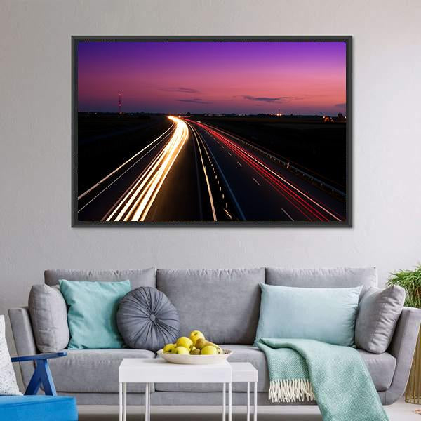 Cars Speeding On Highway Canvas Wall Art-1 Piece-Floating Frame-24" x 16"-Tiaracle