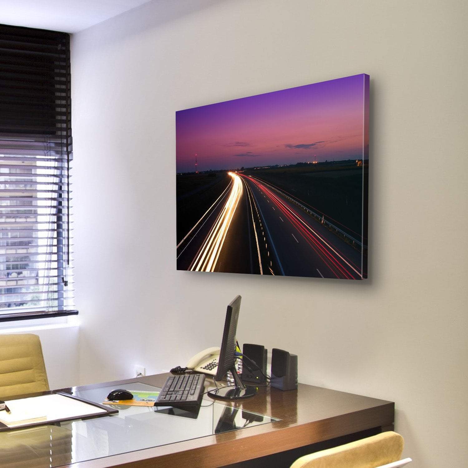 Cars Speeding On Highway Canvas Wall Art-3 Horizontal-Gallery Wrap-25" x 16"-Tiaracle