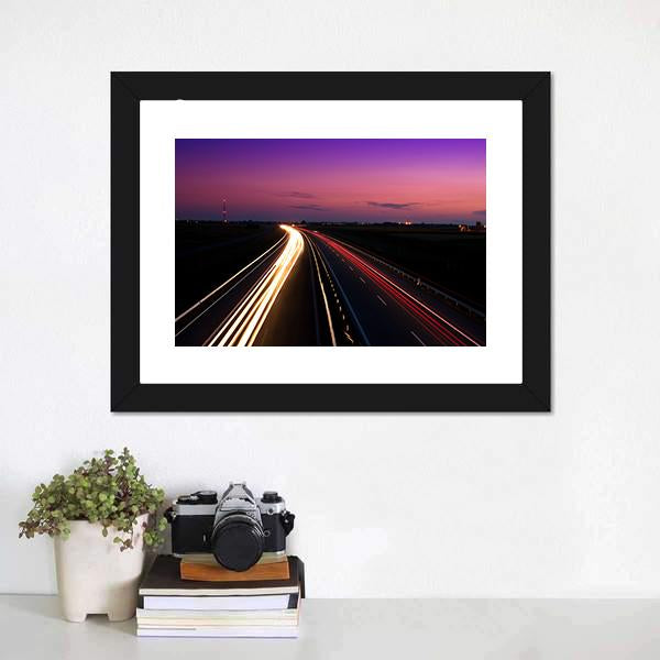 Cars Speeding On Highway Canvas Wall Art-1 Piece-Framed Print-20" x 16"-Tiaracle