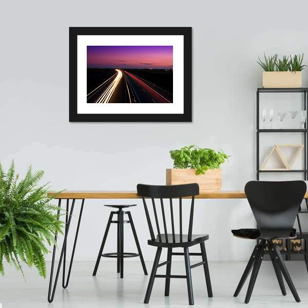 Cars Speeding On Highway Canvas Wall Art-3 Horizontal-Gallery Wrap-25" x 16"-Tiaracle