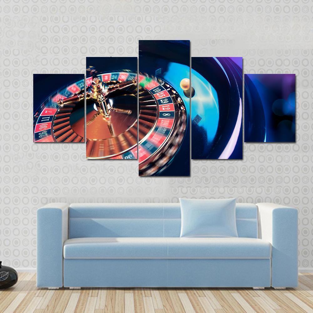 Casino Roulette In Motion Canvas Wall Art-5 Star-Gallery Wrap-62" x 32"-Tiaracle