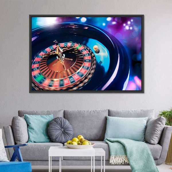 Casino Roulette In Motion Canvas Wall Art-1 Piece-Floating Frame-24" x 16"-Tiaracle