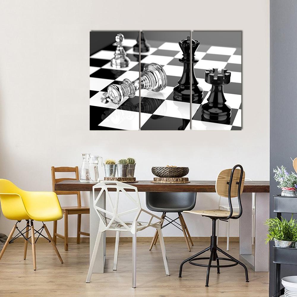 Checkmate With Black & White Board Canvas Wall Art-3 Horizontal-Gallery Wrap-37" x 24"-Tiaracle