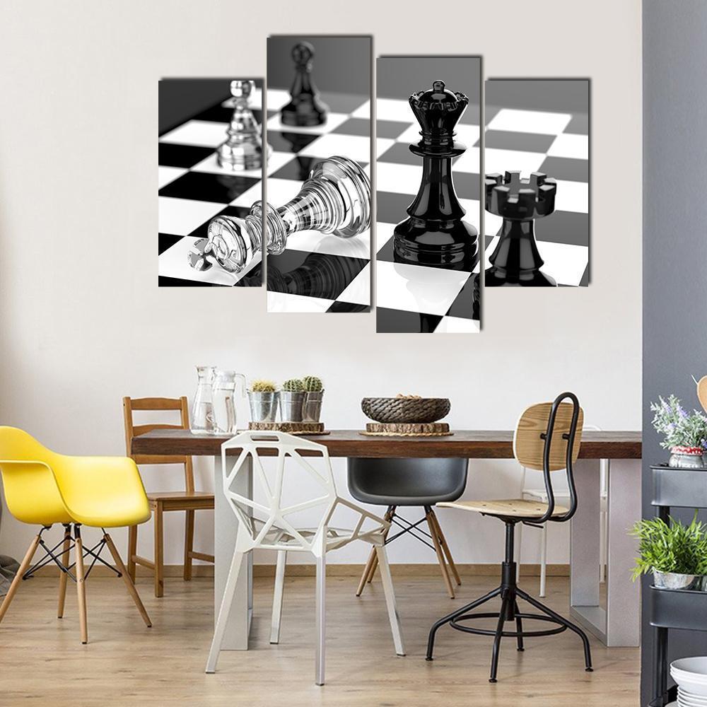 Checkmate With Black & White Board Canvas Wall Art-4 Pop-Gallery Wrap-50" x 32"-Tiaracle