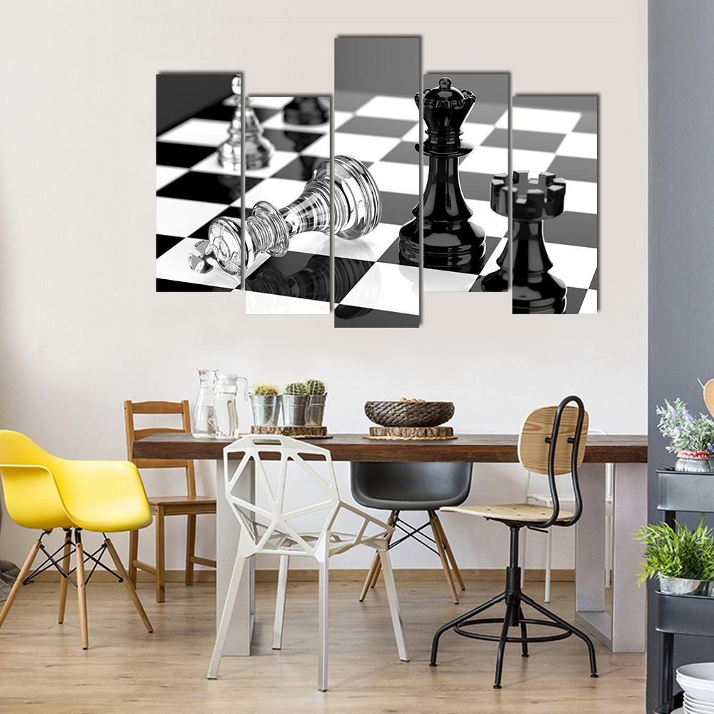 Checkmate With Black & White Board Canvas Wall Art-5 Pop-Gallery Wrap-47" x 32"-Tiaracle