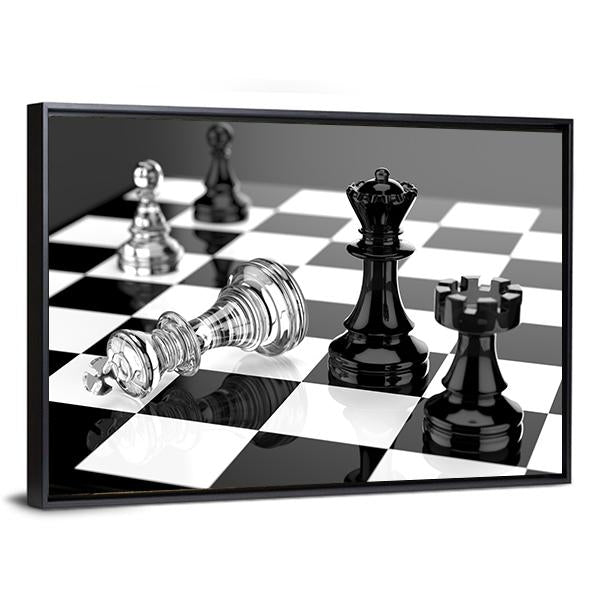 Checkmate With Black & White Board Canvas Wall Art-3 Horizontal-Gallery Wrap-25" x 16"-Tiaracle