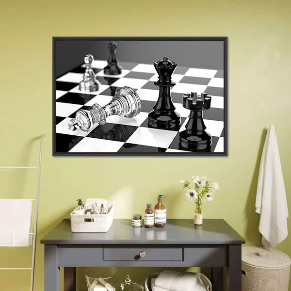 Checkmate With Black & White Board Canvas Wall Art-3 Horizontal-Gallery Wrap-25" x 16"-Tiaracle