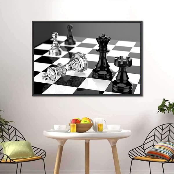 Checkmate With Black & White Board Canvas Wall Art-3 Horizontal-Gallery Wrap-25" x 16"-Tiaracle