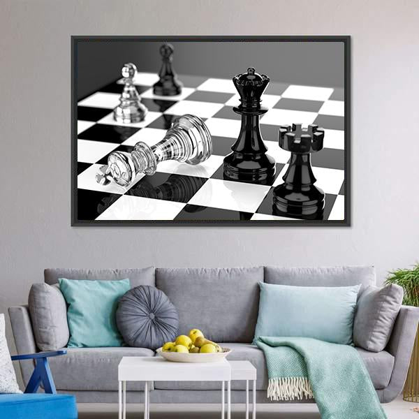 Checkmate With Black & White Board Canvas Wall Art-1 Piece-Floating Frame-24" x 16"-Tiaracle