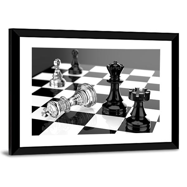 Checkmate With Black & White Board Canvas Wall Art-3 Horizontal-Gallery Wrap-25" x 16"-Tiaracle