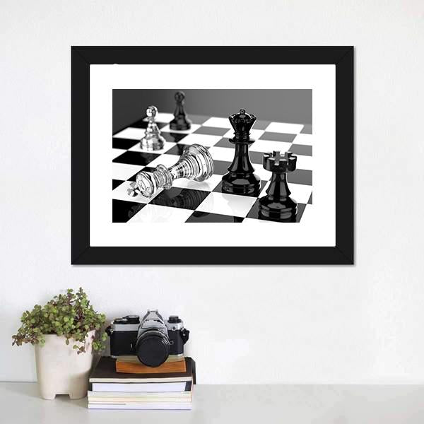 Checkmate With Black & White Board Canvas Wall Art-1 Piece-Framed Print-20" x 16"-Tiaracle