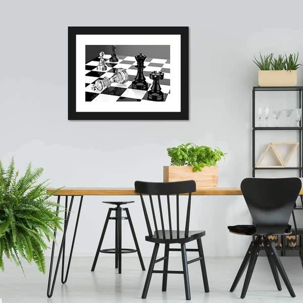 Checkmate With Black & White Board Canvas Wall Art-3 Horizontal-Gallery Wrap-25" x 16"-Tiaracle