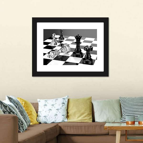 Checkmate With Black & White Board Canvas Wall Art-3 Horizontal-Gallery Wrap-25" x 16"-Tiaracle