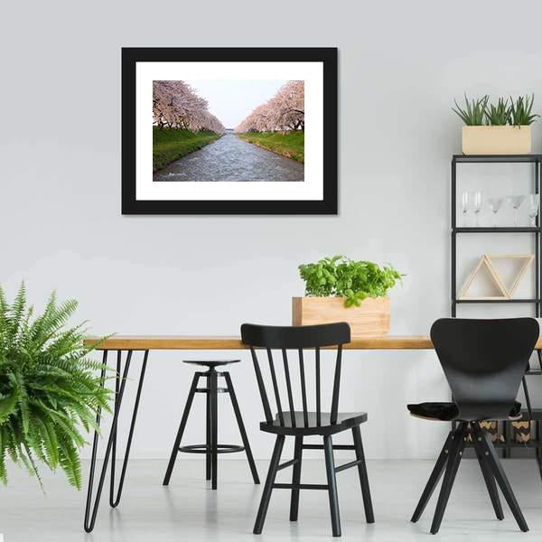 Cherry Tree & River Canvas Wall Art-3 Horizontal-Gallery Wrap-25" x 16"-Tiaracle