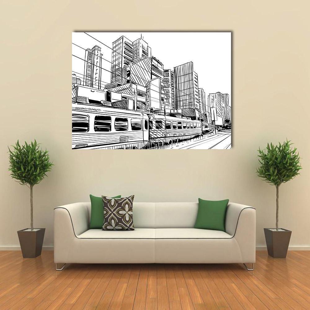 China City Sketch Canvas Wall Art-1 Piece-Gallery Wrap-48" x 32"-Tiaracle