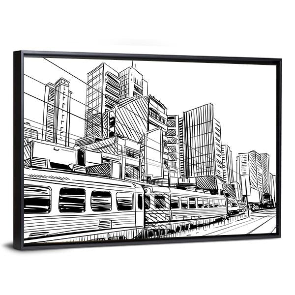 China City Sketch Canvas Wall Art-3 Horizontal-Gallery Wrap-25" x 16"-Tiaracle