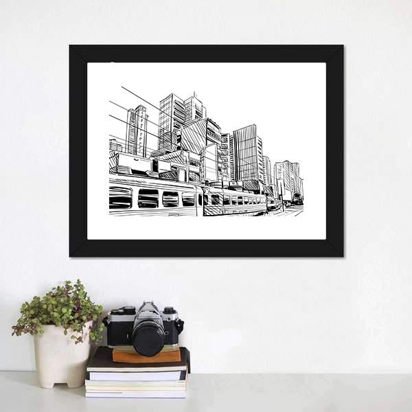 China City Sketch Canvas Wall Art-3 Horizontal-Gallery Wrap-25" x 16"-Tiaracle