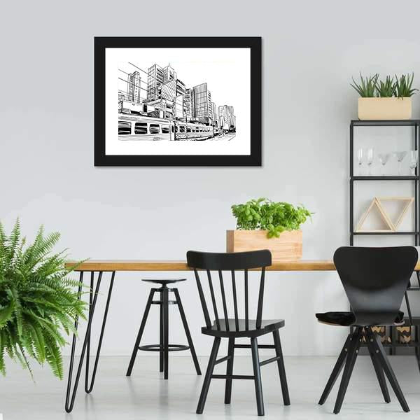 China City Sketch Canvas Wall Art-3 Horizontal-Gallery Wrap-25" x 16"-Tiaracle