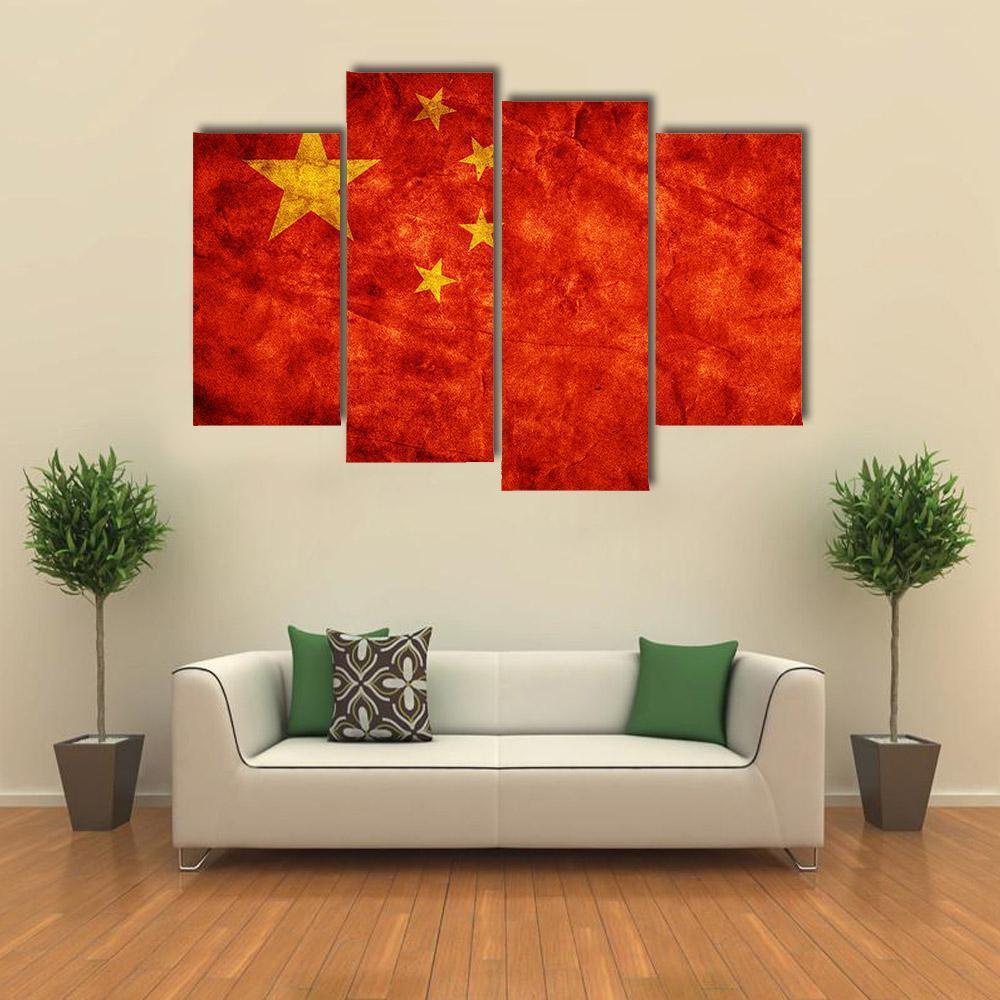 China Grunge Flag Canvas Wall Art-4 Pop-Gallery Wrap-50" x 32"-Tiaracle