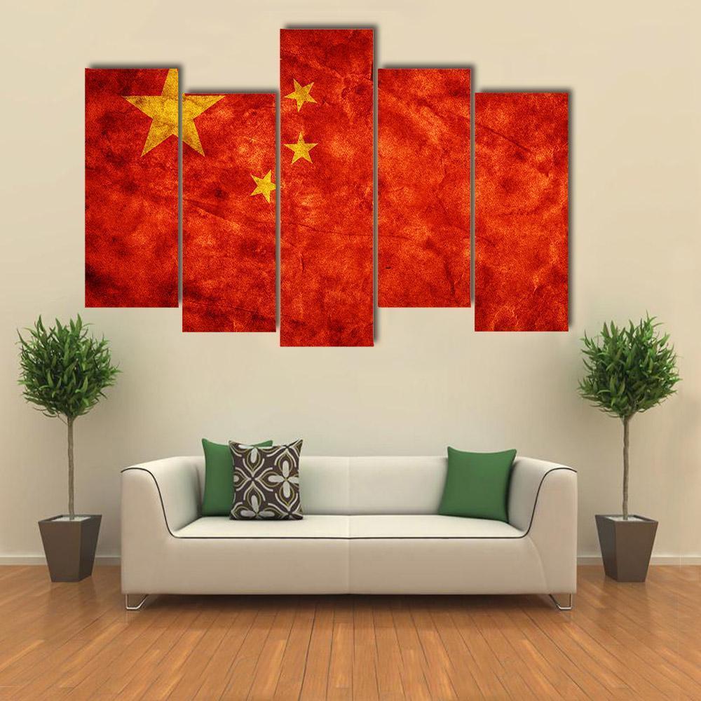 China Grunge Flag Canvas Wall Art-5 Pop-Gallery Wrap-47" x 32"-Tiaracle