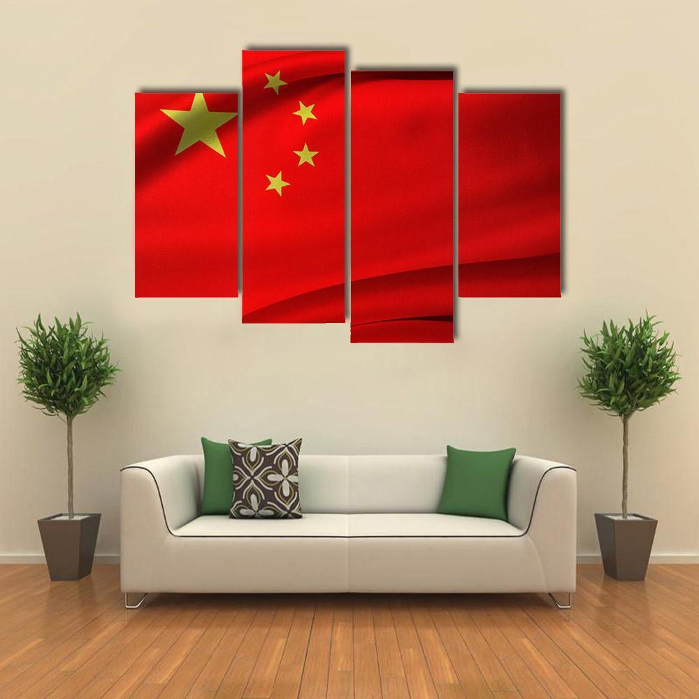 Chinese Flag Canvas Wall Art-4 Pop-Gallery Wrap-50" x 32"-Tiaracle