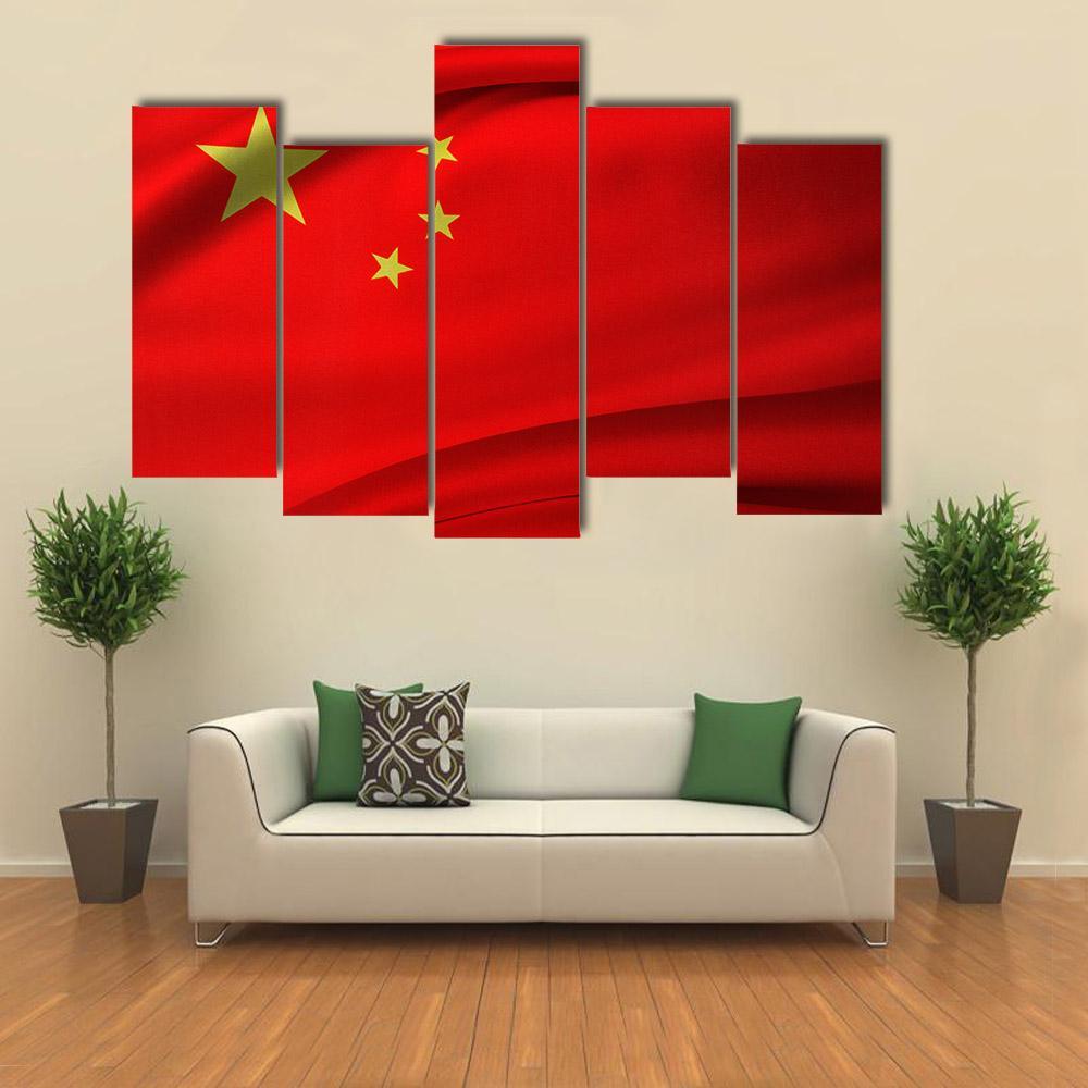 Chinese Flag Canvas Wall Art-5 Pop-Gallery Wrap-47" x 32"-Tiaracle