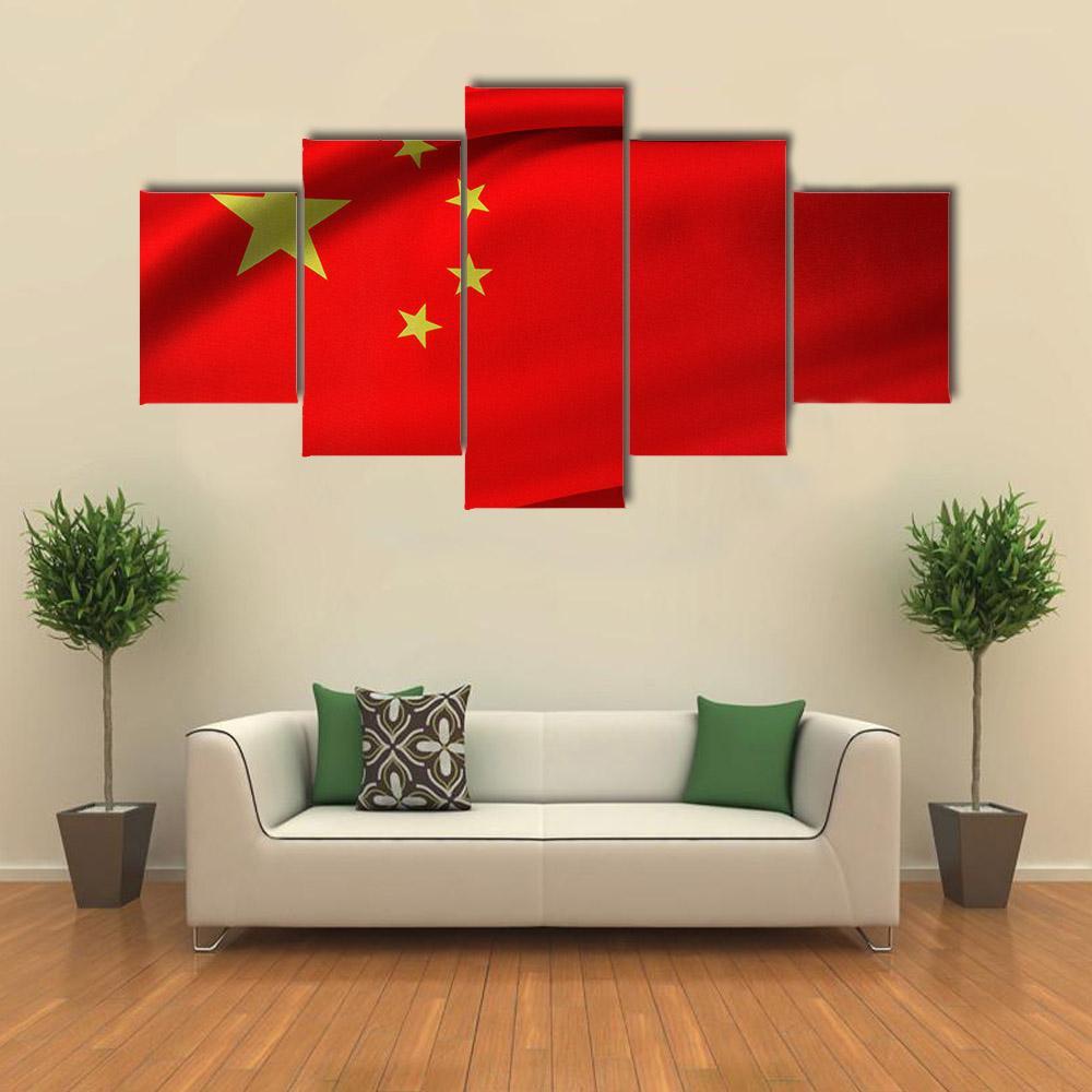 Chinese Flag Canvas Wall Art-5 Star-Gallery Wrap-62" x 32"-Tiaracle