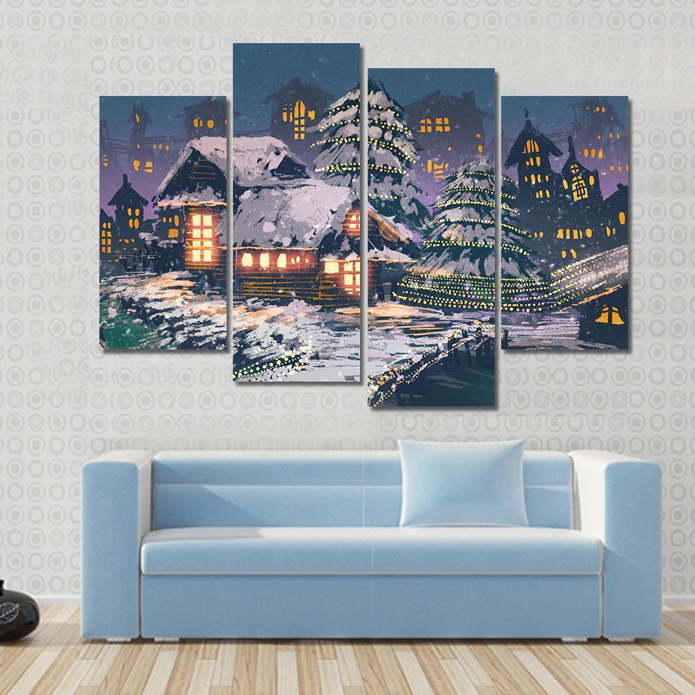 Christmas Night Scene Canvas Wall Art-4 Pop-Gallery Wrap-50" x 32"-Tiaracle