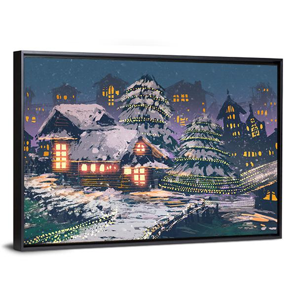 Christmas Night Scene Canvas Wall Art-3 Horizontal-Gallery Wrap-25" x 16"-Tiaracle