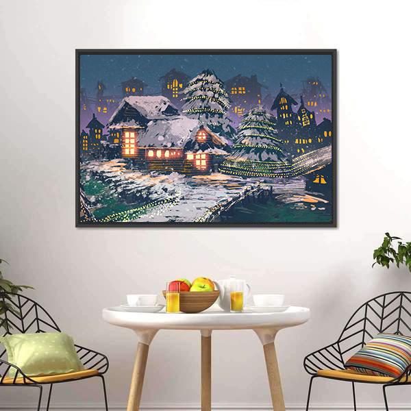 Christmas Night Scene Canvas Wall Art-1 Piece-Floating Frame-24" x 16"-Tiaracle