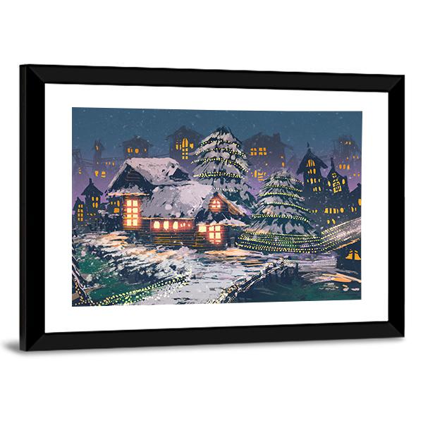 Christmas Night Scene Canvas Wall Art-3 Horizontal-Gallery Wrap-25" x 16"-Tiaracle