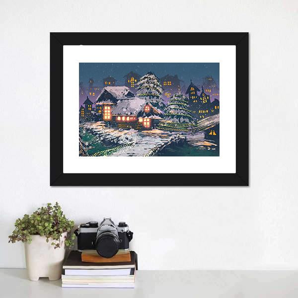 Christmas Night Scene Canvas Wall Art-3 Horizontal-Gallery Wrap-25" x 16"-Tiaracle