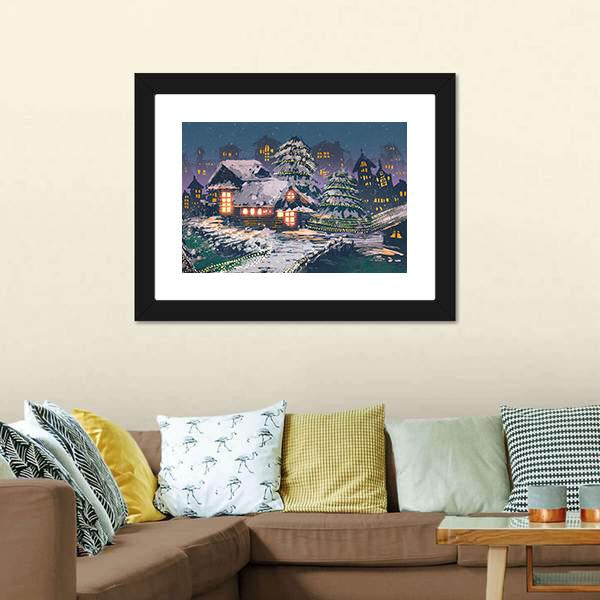 Christmas Night Scene Canvas Wall Art-1 Piece-Framed Print-20" x 16"-Tiaracle