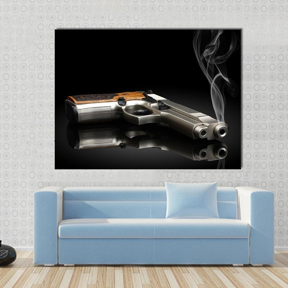 Chromed Handgun Canvas Wall Art-1 Piece-Gallery Wrap-48" x 32"-Tiaracle