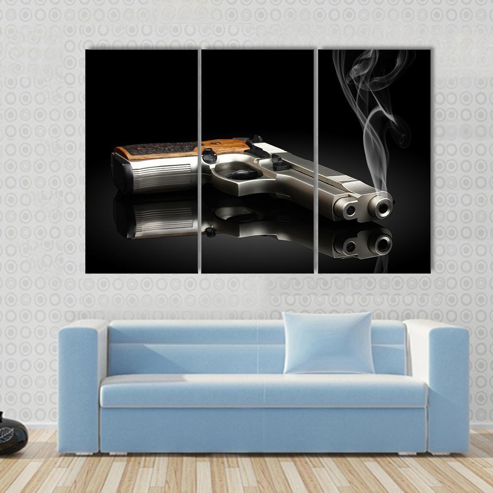 Chromed Handgun Canvas Wall Art-3 Horizontal-Gallery Wrap-37" x 24"-Tiaracle