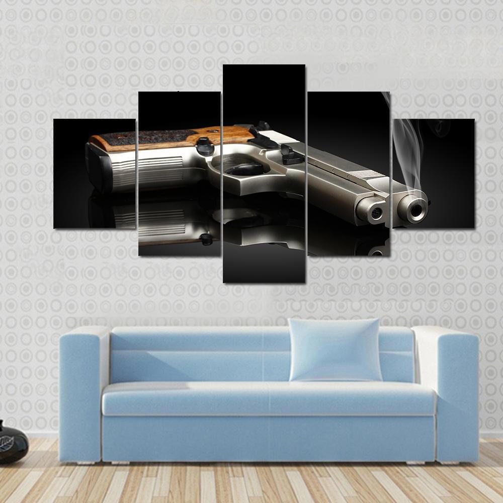 Chromed Handgun Canvas Wall Art-5 Star-Gallery Wrap-62" x 32"-Tiaracle