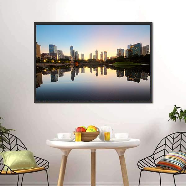 City Skyline Of Kuala Lumpur Canvas Wall Art-1 Piece-Floating Frame-24" x 16"-Tiaracle