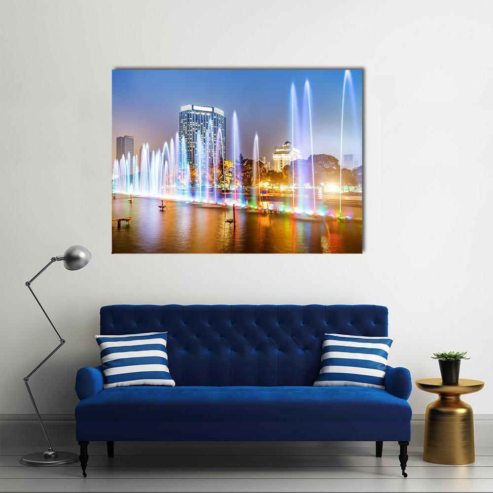 City Square Music Fountain Canvas Wall Art-1 Piece-Gallery Wrap-48" x 32"-Tiaracle