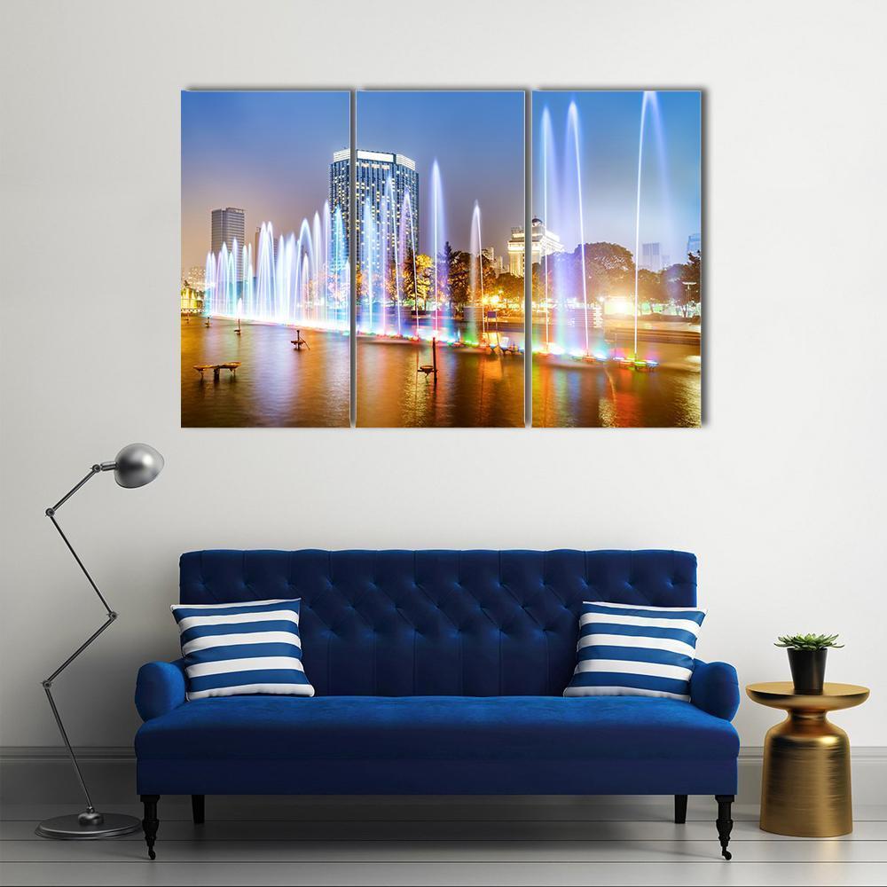 City Square Music Fountain Canvas Wall Art-3 Horizontal-Gallery Wrap-37" x 24"-Tiaracle