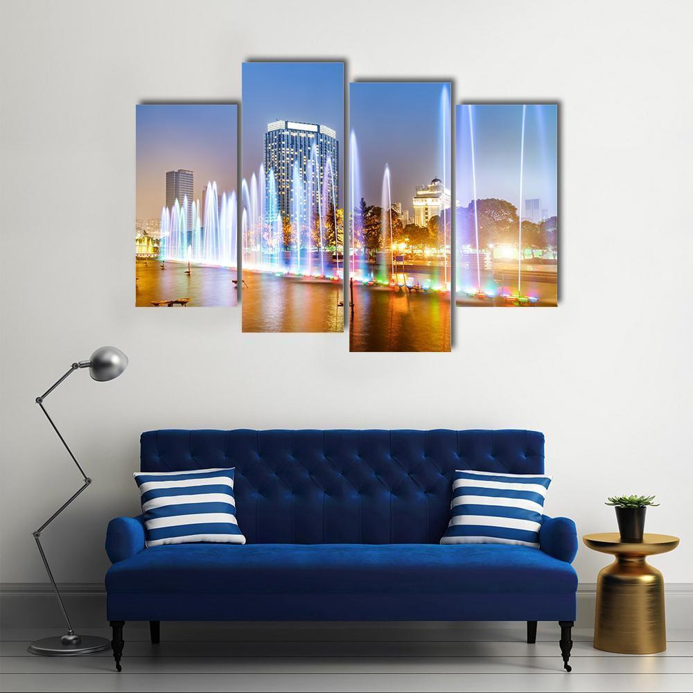 City Square Music Fountain Canvas Wall Art-4 Pop-Gallery Wrap-50" x 32"-Tiaracle