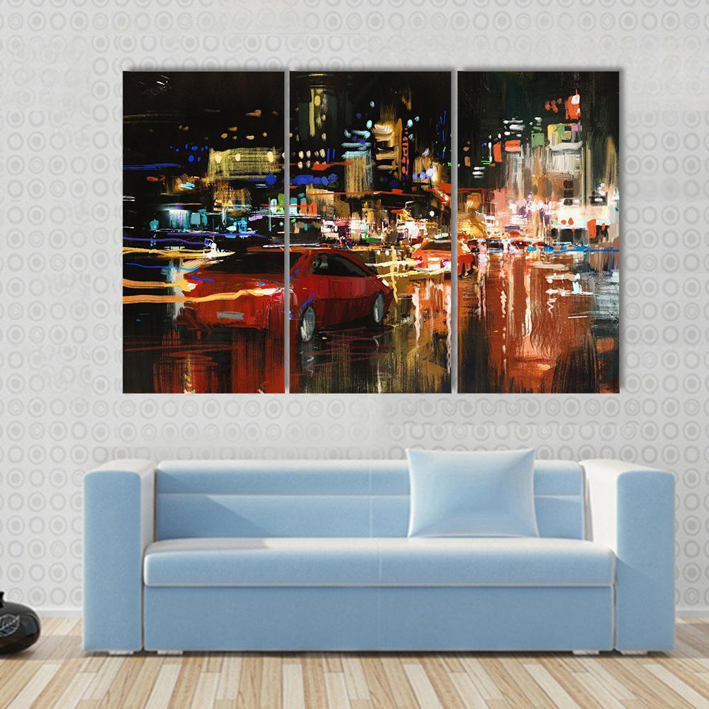 Street At Night Canvas Wall Art-3 Horizontal-Gallery Wrap-37" x 24"-Tiaracle