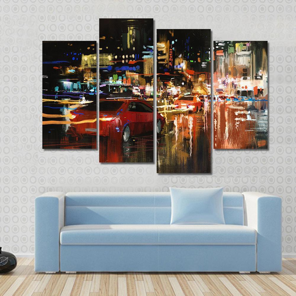 Street At Night Canvas Wall Art-4 Pop-Gallery Wrap-50" x 32"-Tiaracle