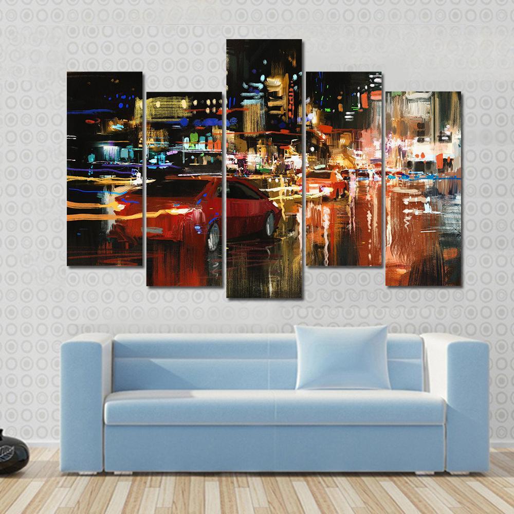 Street At Night Canvas Wall Art-5 Pop-Gallery Wrap-47" x 32"-Tiaracle