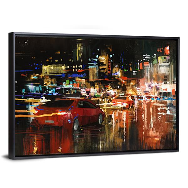 Street At Night Canvas Wall Art-3 Horizontal-Gallery Wrap-25" x 16"-Tiaracle